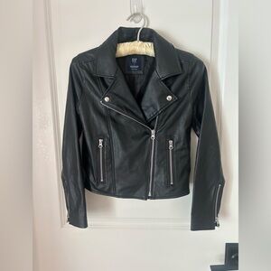 GAP Teen Faux Leather Moto Zippered Jacket Coat Sz 8 Black Outerwear Boys Girls